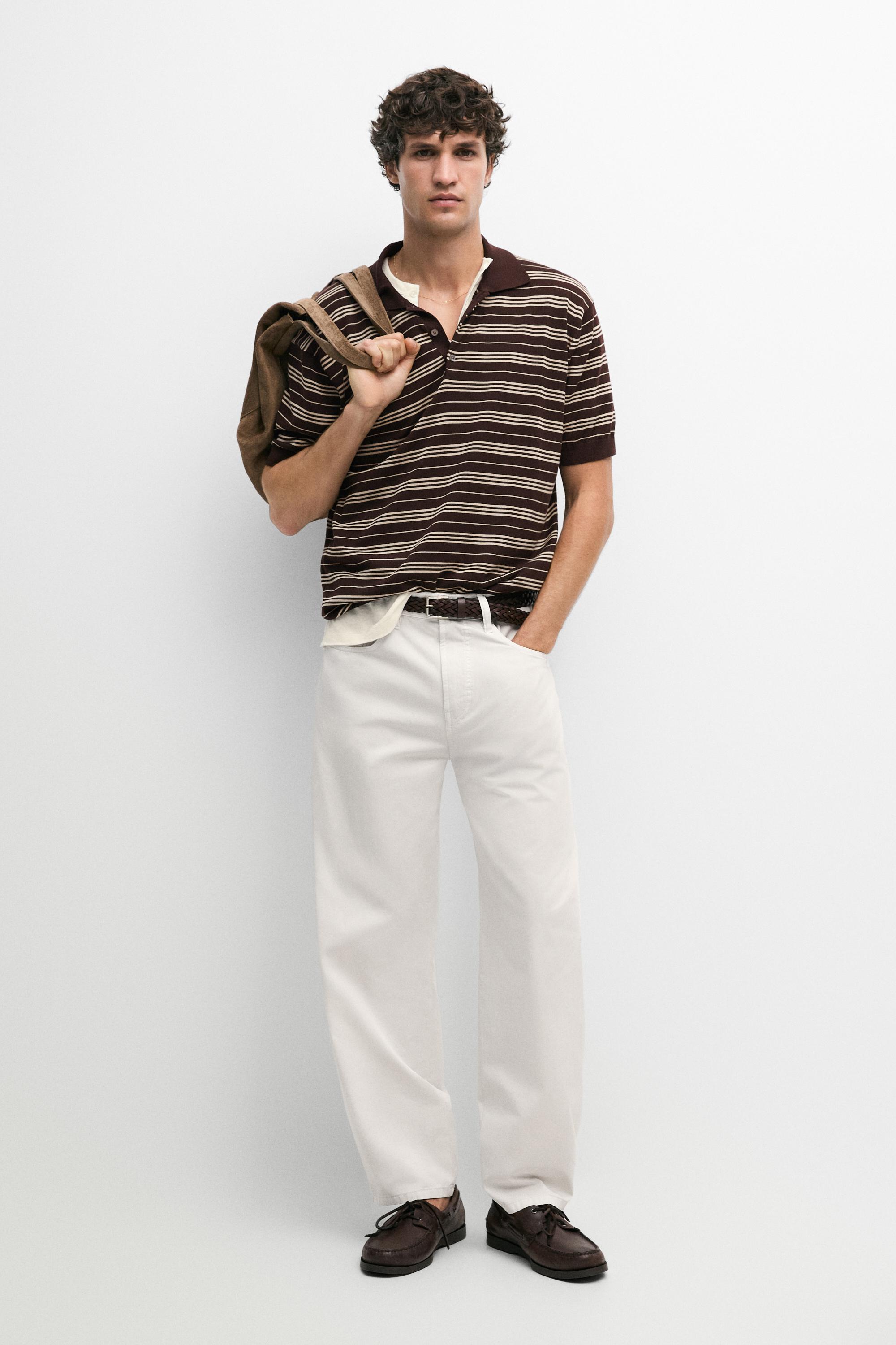 100% Cotton Striped Knit Polo Sweater